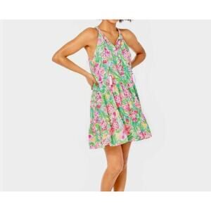 Lily Pulitzer Women’s Carolane Pink and Green Halter Swing Dress Sz XS